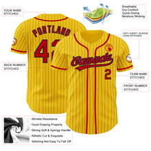 Load image into Gallery viewer, Custom Yellow Navy Pinstripe Red Authentic Baseball Jersey
