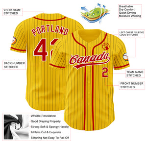 Custom Yellow Black Pinstripe Red-White Authentic Baseball Jersey