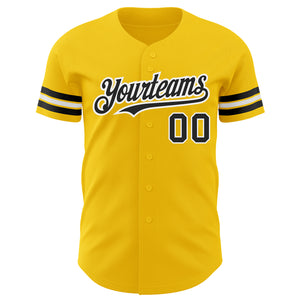 Custom Yellow Black-White Authentic Baseball Jersey