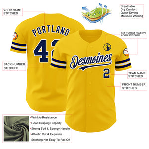 Custom Yellow Navy-White Authentic Baseball Jersey