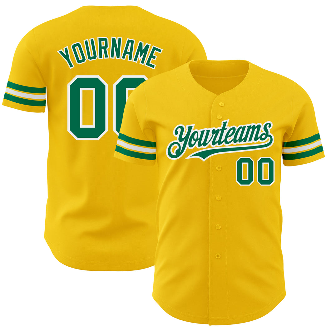 Custom Yellow Kelly Green-White Authentic Baseball Jersey