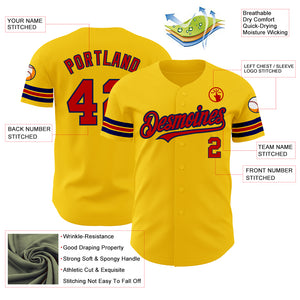 Custom Yellow Red-Navy Authentic Baseball Jersey