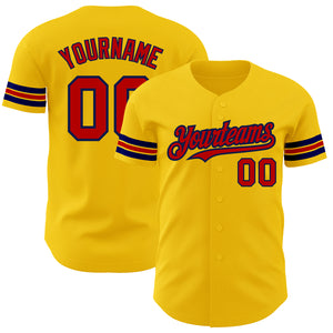 Custom Yellow Red-Navy Authentic Baseball Jersey