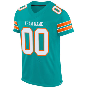 Custom Aqua White-Orange Mesh Authentic Football Jersey