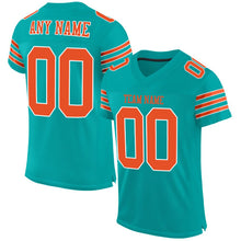 Load image into Gallery viewer, Custom Aqua Orange-White Mesh Authentic Football Jersey
