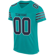 Load image into Gallery viewer, Custom Aqua Navy-White Mesh Authentic Football Jersey
