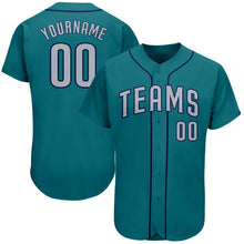 Load image into Gallery viewer, Custom Teal Gray-Navy Authentic Baseball Jersey
