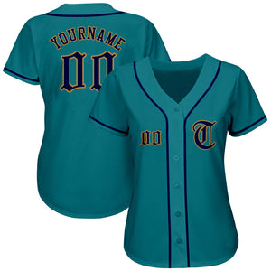 Custom Teal Navy-Old Gold Authentic Baseball Jersey