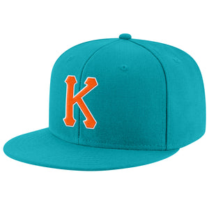 Custom Aqua Orange-White Stitched Adjustable Snapback Hat