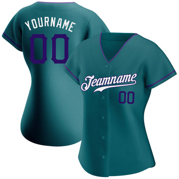 Custom Teal Purple-White Authentic Baseball Jersey