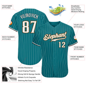 Custom Teal White Pinstripe White-Old Gold Authentic Baseball Jersey