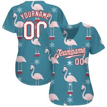 Load image into Gallery viewer, Custom Teal White-Red Christmas 3D Authentic Baseball Jersey
