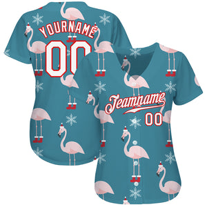 Custom Teal White-Red Christmas 3D Authentic Baseball Jersey