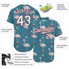 Load image into Gallery viewer, Custom Teal White-Red Christmas 3D Authentic Baseball Jersey

