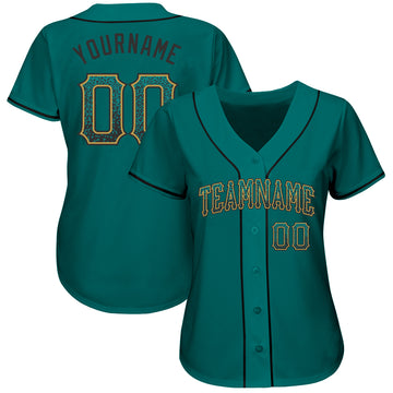 Custom Teal Black-Old Gold Authentic Drift Fashion Baseball Jersey