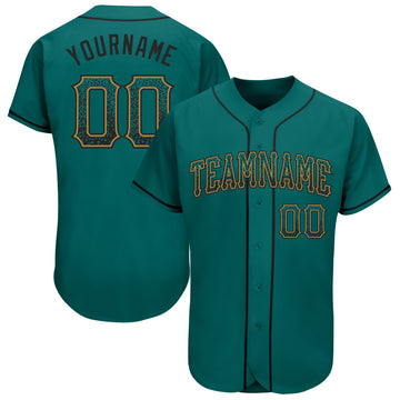 Custom Teal Black-Old Gold Authentic Drift Fashion Baseball Jersey