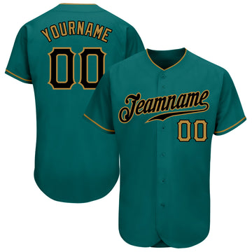 Custom Teal Black-Old Gold Authentic Baseball Jersey