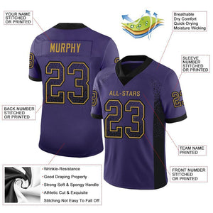 Custom Purple Black-Old Gold Mesh Drift Fashion Football Jersey