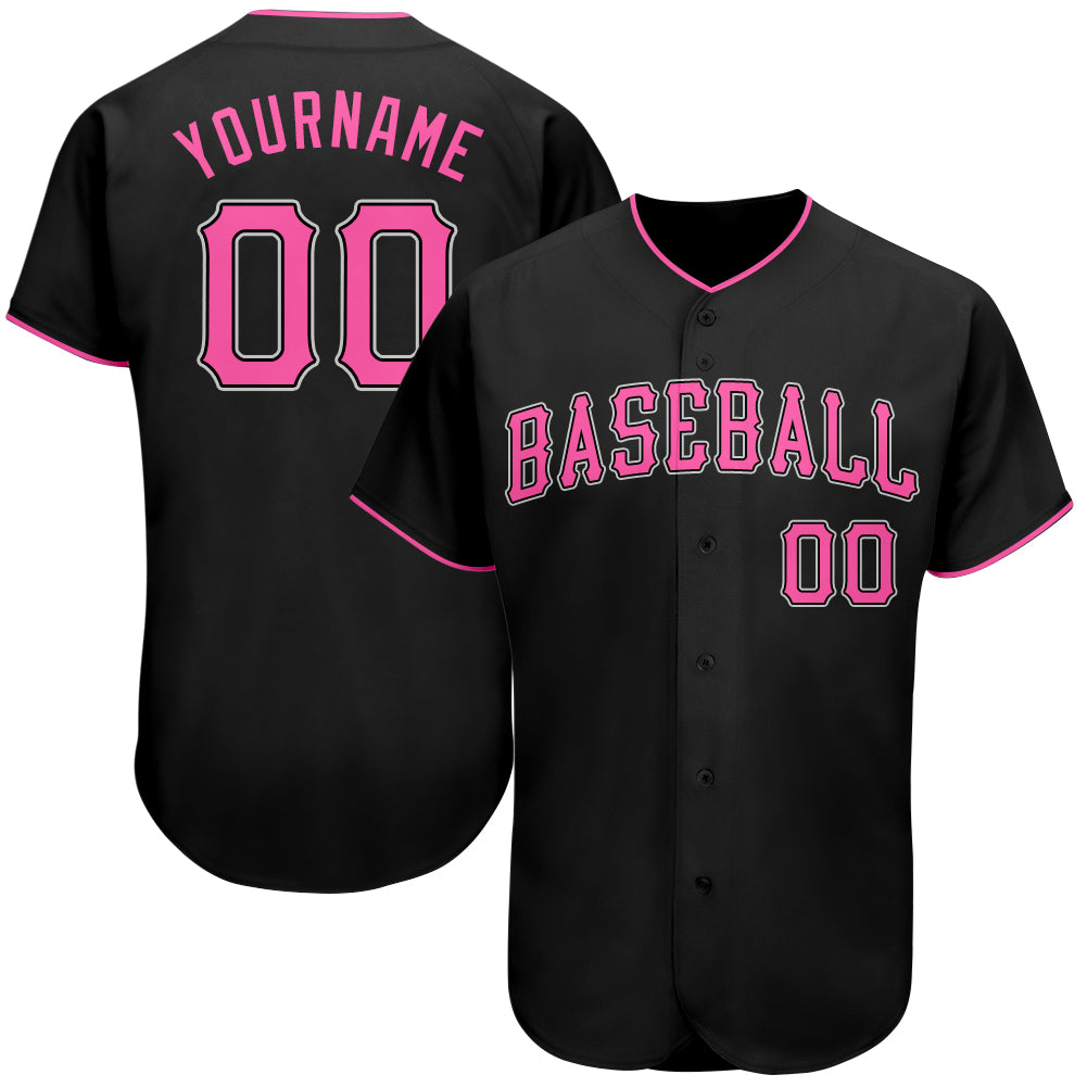 Custom Black Pink-White Authentic Baseball Jersey