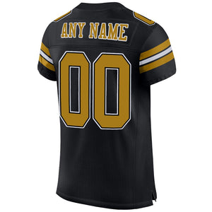 Custom Black Old Gold-White Mesh Authentic Football Jersey