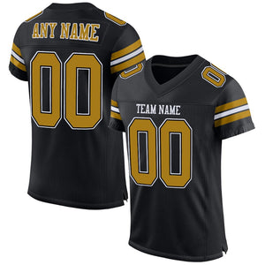Custom Black Old Gold-White Mesh Authentic Football Jersey