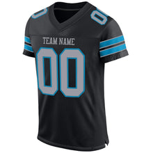 Load image into Gallery viewer, Custom Black Light Gray-Panther Blue Mesh Authentic Football Jersey
