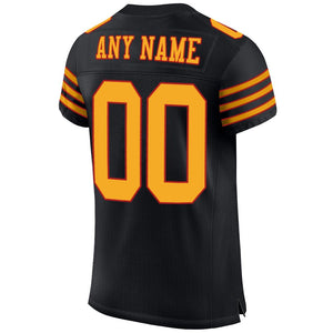 Custom Black Gold-Scarlet Mesh Authentic Football Jersey