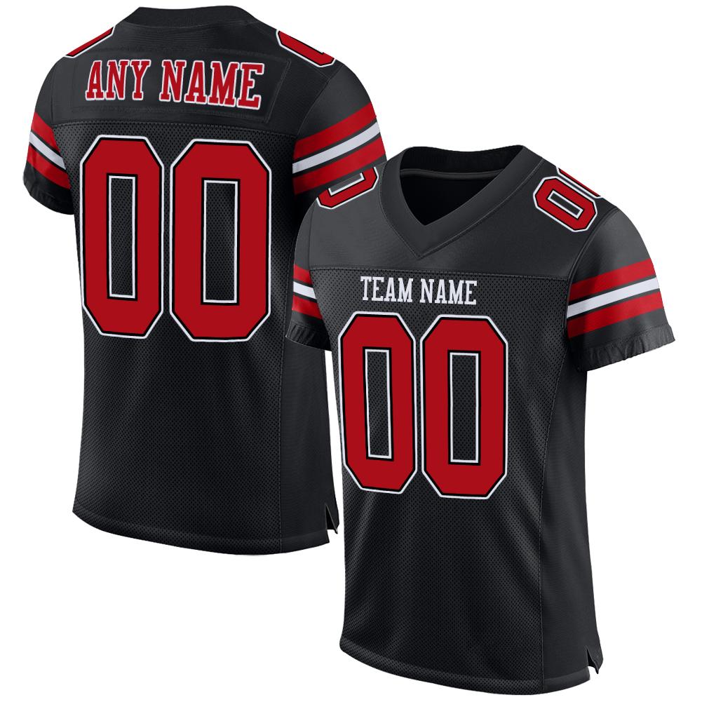 Custom Black Red-White Mesh Authentic Football Jersey