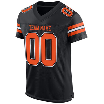 Custom Black Orange-White Mesh Authentic Football Jersey