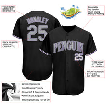 Load image into Gallery viewer, Custom Black Gray-Purple Authentic Baseball Jersey
