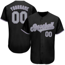 Load image into Gallery viewer, Custom Black Gray-Purple Authentic Baseball Jersey

