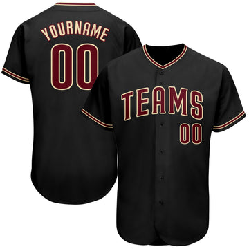 Custom Black Crimson-City Cream Authentic Baseball Jersey