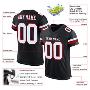 Custom Black White-Red Mesh Authentic Football Jersey