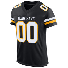 Load image into Gallery viewer, Custom Black White-Gold Mesh Authentic Football Jersey
