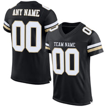 Load image into Gallery viewer, Custom Black White-Vegas Gold Mesh Authentic Football Jersey
