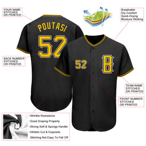 Custom Black Gold-White Authentic Baseball Jersey