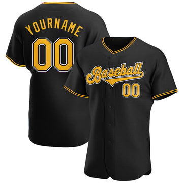 Custom Black Gold-White Authentic Baseball Jersey