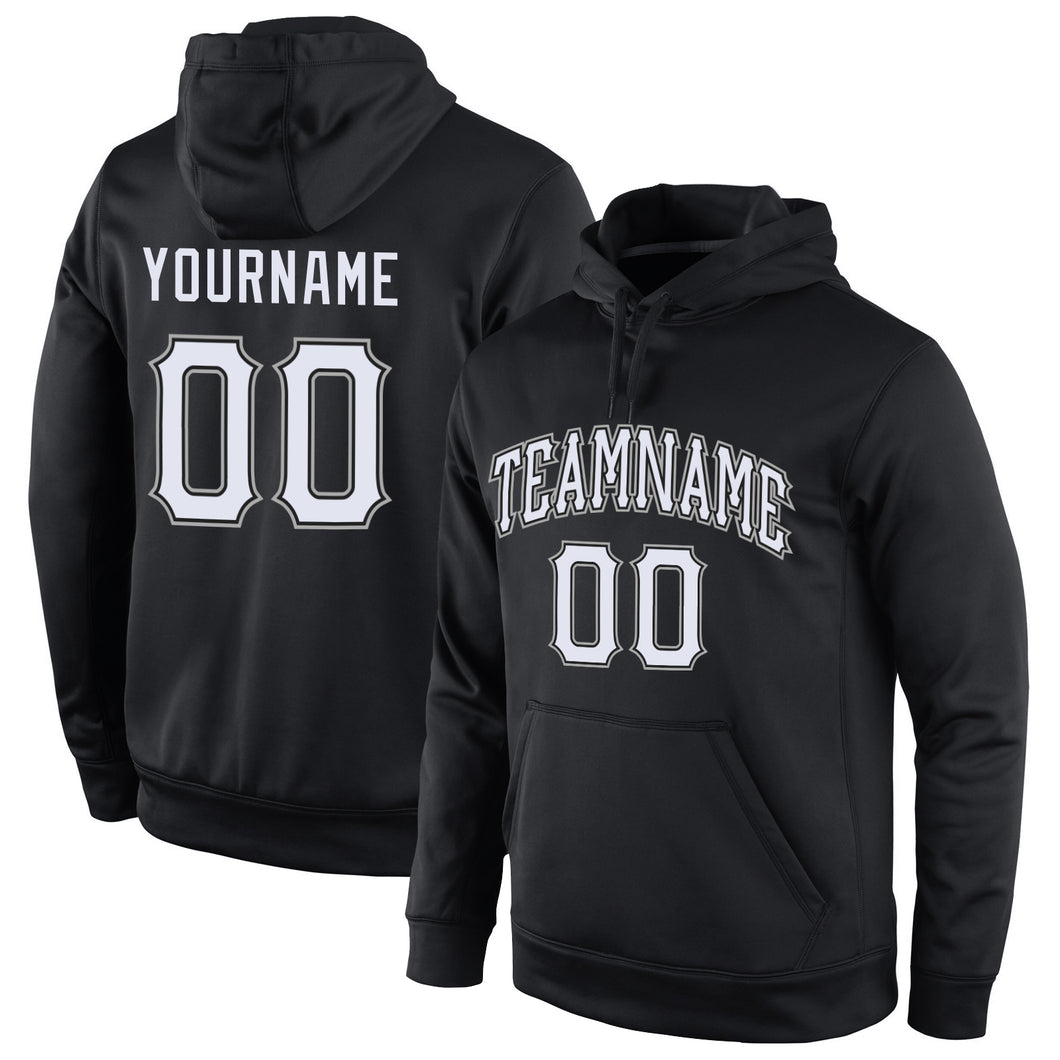 Custom Stitched Black White-Gray Sports Pullover Sweatshirt Hoodie