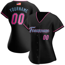Load image into Gallery viewer, Custom Black Pink-Light Blue Authentic American Flag Fashion Baseball Jersey
