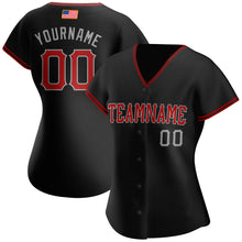 Load image into Gallery viewer, Custom Black Red-Gray Authentic American Flag Fashion Baseball Jersey
