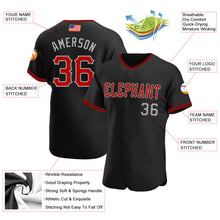 Load image into Gallery viewer, Custom Black Red-Gray Authentic American Flag Fashion Baseball Jersey
