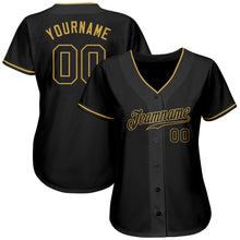 Load image into Gallery viewer, Custom Black Black-Old Gold Authentic Baseball Jersey
