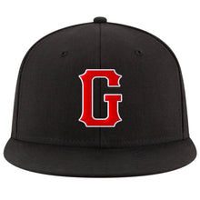 Load image into Gallery viewer, Custom Black Red-White Stitched Adjustable Snapback Hat
