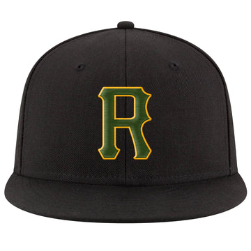 Custom Black Green-Gold Stitched Adjustable Snapback Hat