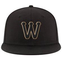Load image into Gallery viewer, Custom Black Black-Old Gold Stitched Adjustable Snapback Hat
