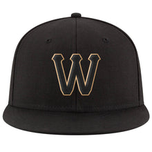 Load image into Gallery viewer, Custom Black Black-Old Gold Stitched Adjustable Snapback Hat
