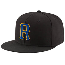 Load image into Gallery viewer, Custom Black Royal-Gold Stitched Adjustable Snapback Hat
