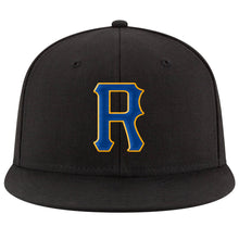 Load image into Gallery viewer, Custom Black Royal-Gold Stitched Adjustable Snapback Hat
