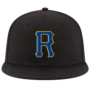 Custom Black Royal-Gold Stitched Adjustable Snapback Hat