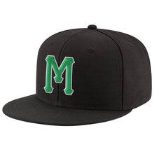 Load image into Gallery viewer, Custom Black Kelly Green-White Stitched Adjustable Snapback Hat
